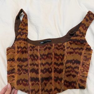 Zara Brown and Tan Patterned Tank Top